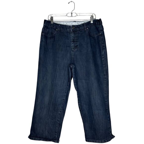 Basic Editions Size 16 Crop Capri Jeans Comfort Stretch Waist Dark Wash - Picture 1 of 8